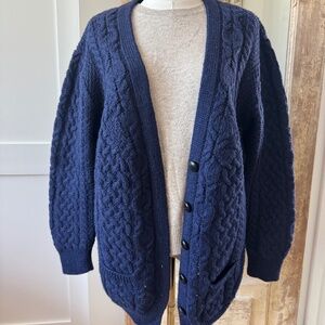 Inis Crafts Navy 100% Merino Wool Cardigan Made in Ireland Size Large